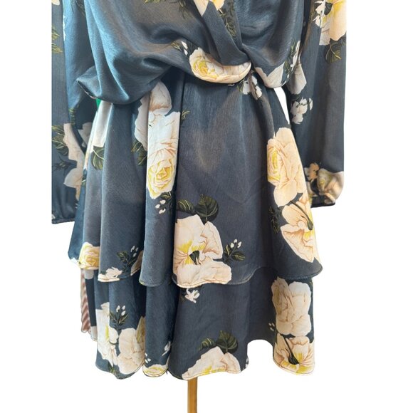 Exceptional Zara Floral Small Wrap DRESS Blue/Dark Gray Ivory Roses - Picture 11 of 16